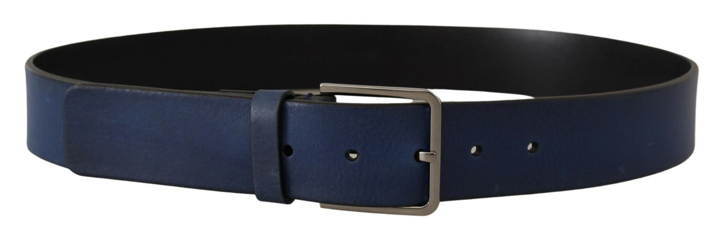 Dolce & Gabbana Blaues Kalbsleder Silberne Metallschnalle Klassischer Gürtel