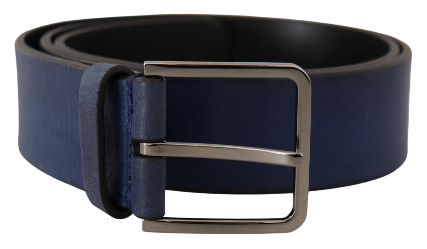 Dolce & Gabbana Blaues Kalbsleder Silberne Metallschnalle Klassischer Gürtel
