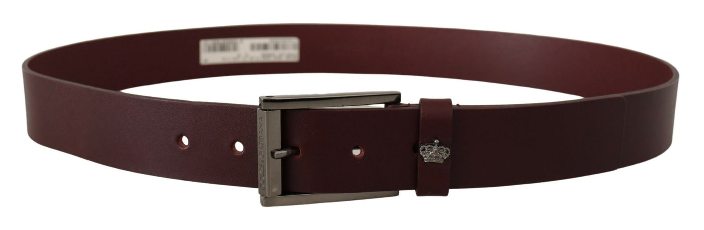 Dolce & Gabbana Brauner Ledergürtel mit silberner Metallkronenschnalle
