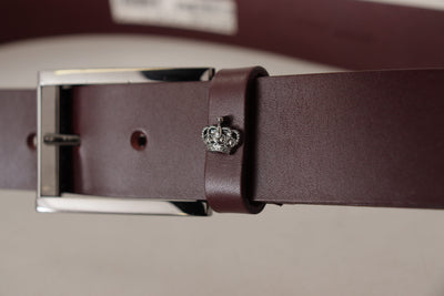 Dolce & Gabbana Brauner Ledergürtel mit silberner Metallkronenschnalle