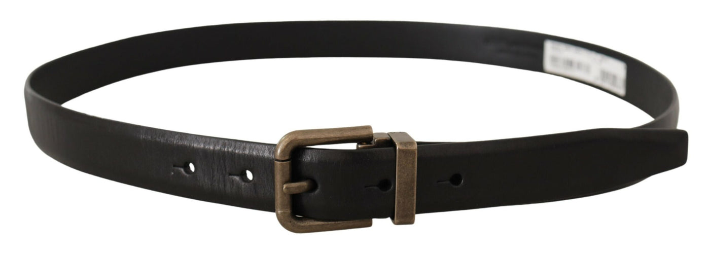 Dolce & Gabbana Schwarzes Kalbsleder gebürstetes Messing Box Buckle Gürtel