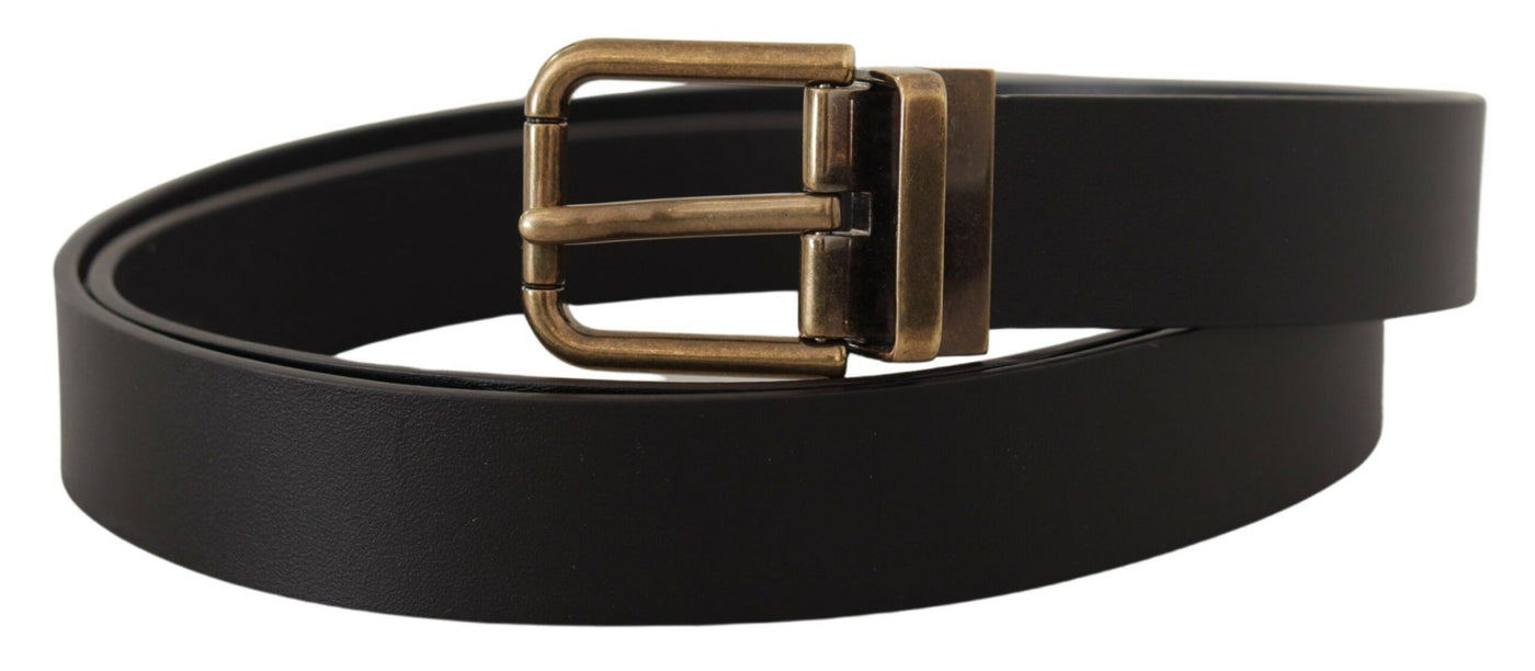 Dolce & Gabbana Schwarzes Leder Messing Metall Box Buckle Gürtel
