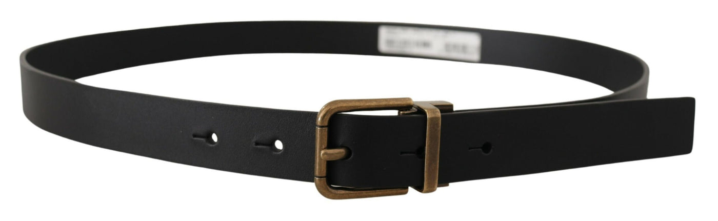 Dolce & Gabbana Schwarzes Leder Messing Metall Box Buckle Gürtel