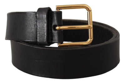 Dolce & Gabbana Schwarzer Leder Gürtel mit goldfarbenem Logo und Metallschnalle