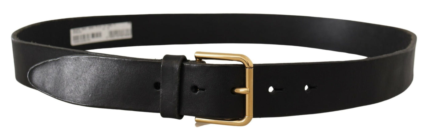 Dolce & Gabbana Schwarzer Leder Gürtel mit goldfarbenem Logo und Metallschnalle