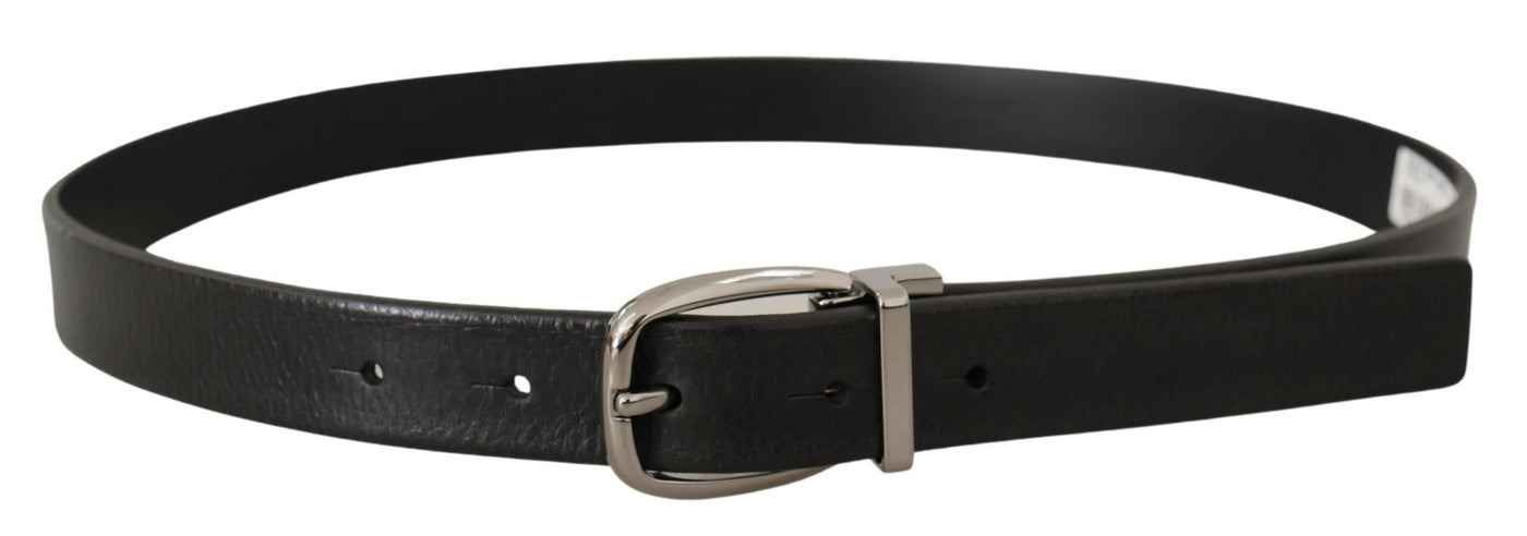 Dolce & Gabbana Schwarzes Leder Silber Chrom Metall Logo Schnalle Gürtel