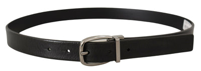 Dolce & Gabbana Schwarzes Leder Silber Chrom Metall Logo Schnalle Gürtel