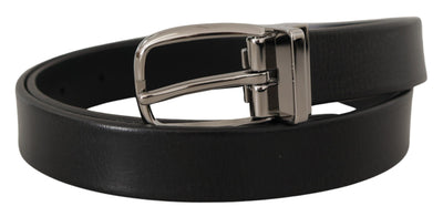 Dolce & Gabbana Schwarzes Leder Silber Chrom Metall Logo Schnalle Gürtel