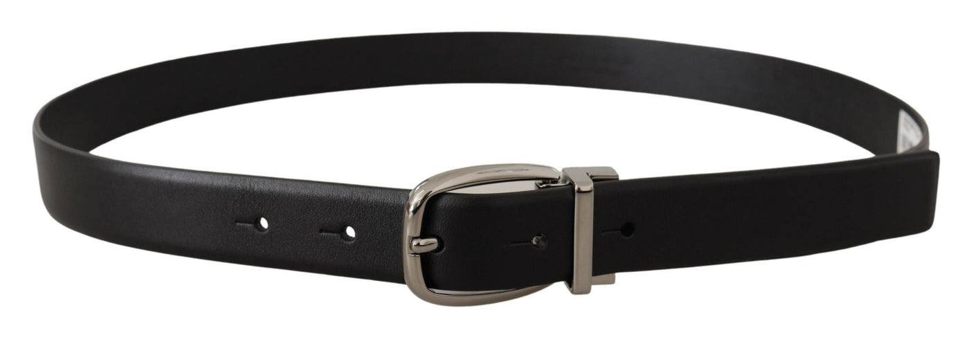 Dolce & Gabbana Schwarzes Leder Silber Metall Chrom Logo Schnalle Gürtel