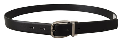 Dolce & Gabbana Schwarzes Leder Silber Metall Chrom Logo Schnalle Gürtel