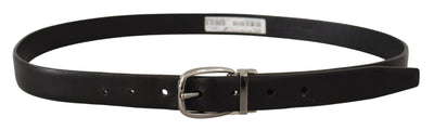 Dolce & Gabbana Schwarzer Leder Chrom Logo Metallschnalle Gürtel