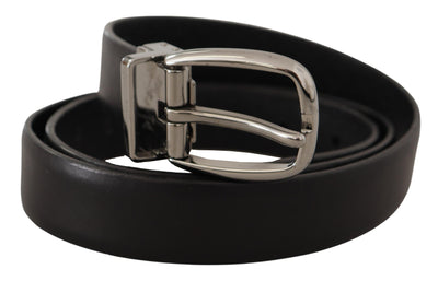 Dolce & Gabbana Schwarzer Leder Chrom Logo Metallschnalle Gürtel