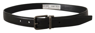 Dolce & Gabbana Schwarzer Kalbsledergürtel mit Logo und Metallschnalle