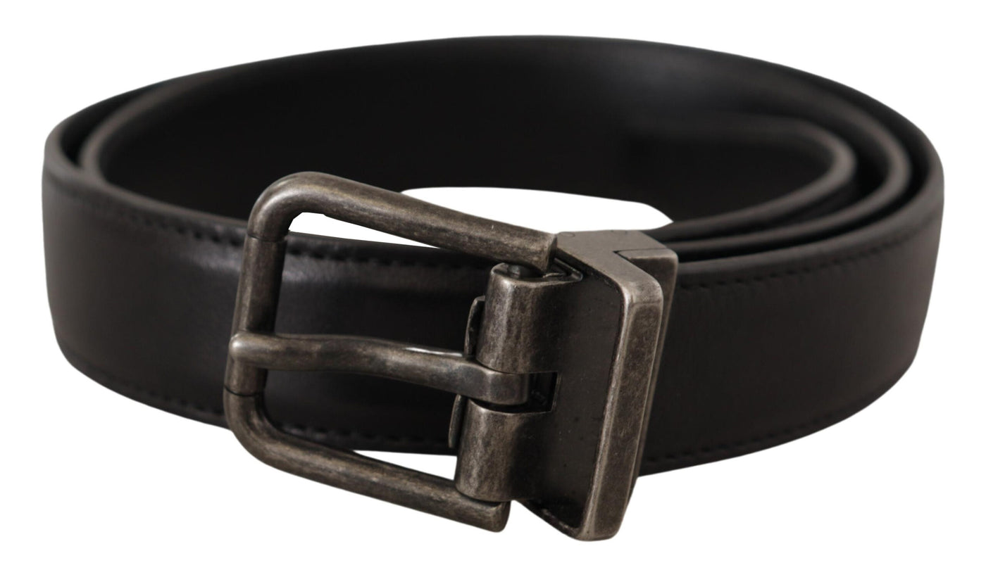 Dolce & Gabbana Schwarzer Kalbsledergürtel mit Logo und Metallschnalle
