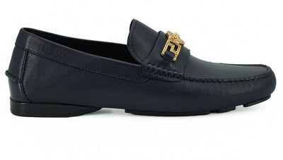 Versace Elegante marineblaue Loafers aus Kalbsleder