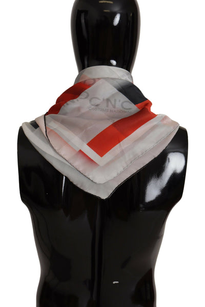 Costume National Grauer Roter Seidenschal Foulard Wickelschal
