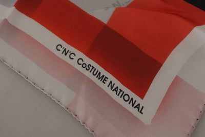 Costume National Grauer Roter Seidenschal Foulard Wickelschal