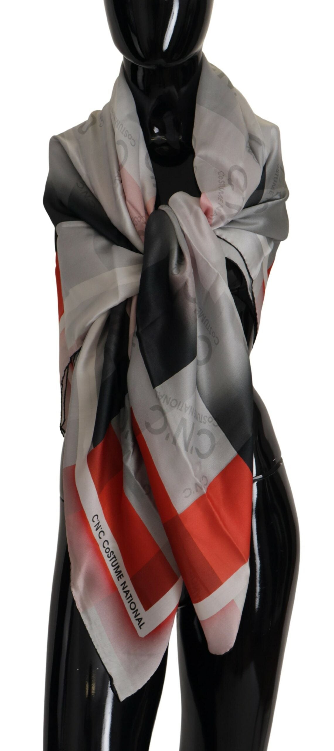 Costume National Grauer roter Schal Foulard Wickelschal