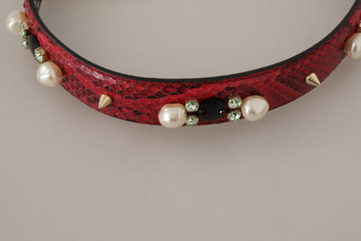 Dolce & Gabbana Rote exotische Ledertasche mit Kristallen Schulterriemen