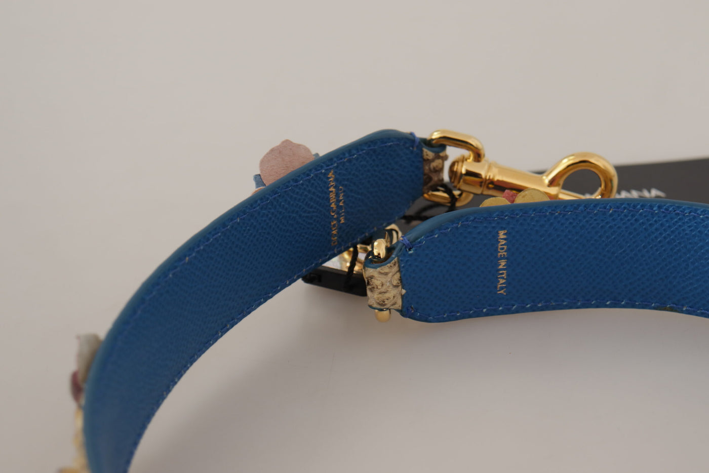 Dolce & Gabbana Beigefarbener Pythonleder-Schulterriemen mit floralen Nieten