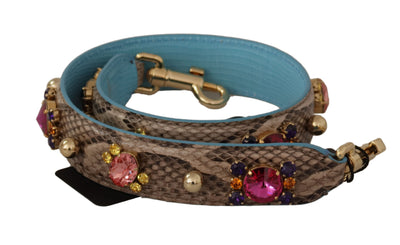 Dolce & Gabbana Braunes exotisches Leder mit Kristallen Schulterriemen