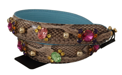 Dolce & Gabbana Braunes exotisches Leder mit Kristallen Schulterriemen