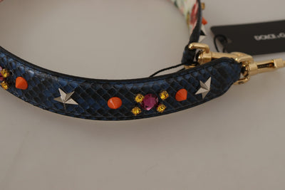Dolce & Gabbana Blauer Exotenleder-Kristalle Wende-Schulterriemen