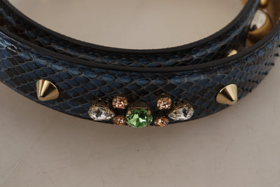 Dolce & Gabbana Blauer Schulterriemen aus exotischem Leder mit Kristallen