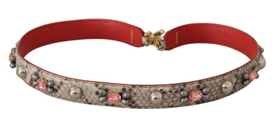Dolce & Gabbana Beigefarbener Schulterriemen aus exotischem Leder mit Nieten