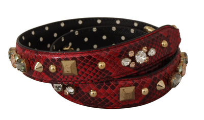 Dolce & Gabbana Rotes Pythonleder mit Kristallen Beidseitig tragbarer Schulterriemen