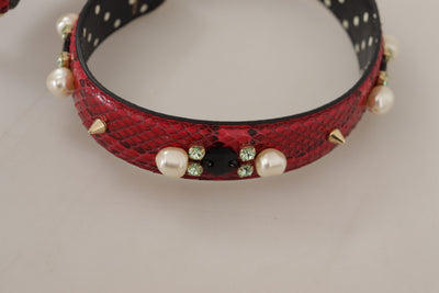 Dolce & Gabbana Rotes Pythonleder mit Kristallen Beidseitig tragbarer Schulterriemen