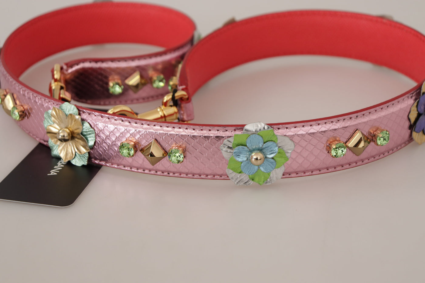 Dolce & Gabbana Metallischer rosa Leder-Nieten-Schulterriemen