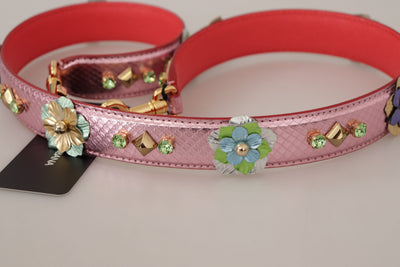 Dolce & Gabbana Metallischer rosa Leder-Nieten-Schulterriemen