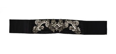 Dolce & Gabbana Schwarzer Seidengürtel mit Messingkristallen verziert