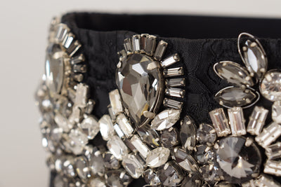 Dolce & Gabbana Schwarzer Seidengürtel mit Messingkristallen verziert