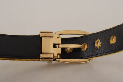Dolce & Gabbana Senfgelber Samtgürtel mit eingraviertem Logo und Metallschnalle