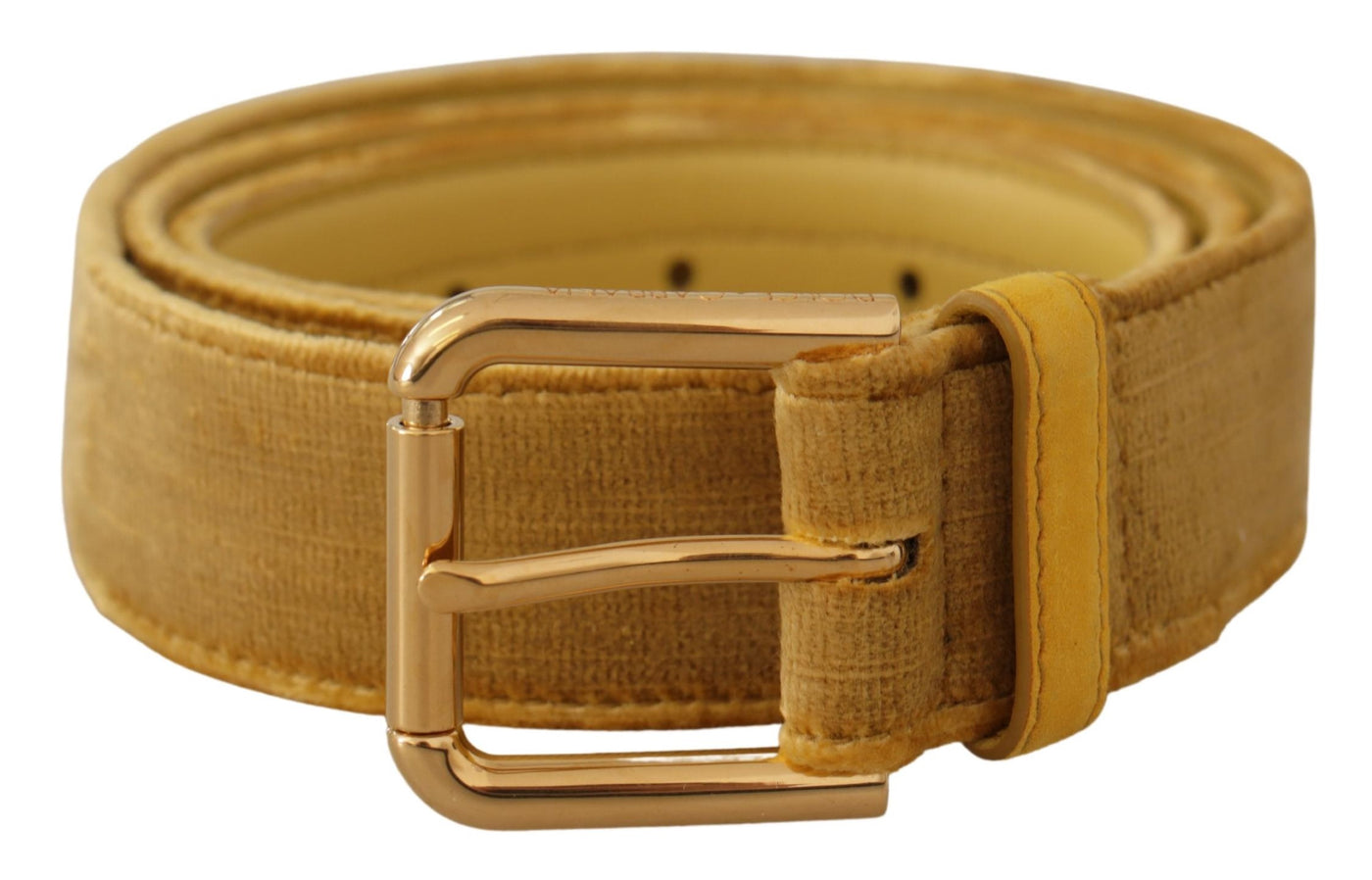 Dolce & Gabbana Gelber Samt Gold Metall Logo eingravierte Schnalle Gürtel