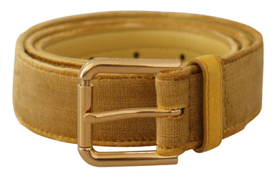 Dolce & Gabbana Gelber Samt Gold Metall Logo eingravierte Schnalle Gürtel