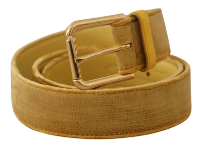 Dolce & Gabbana Gelber Samt Gold Metall Logo eingravierte Schnalle Gürtel