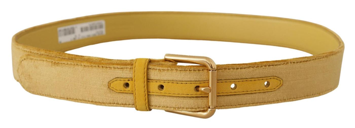 Dolce & Gabbana Gelber Samt Gold Metall Logo eingravierte Schnalle Gürtel