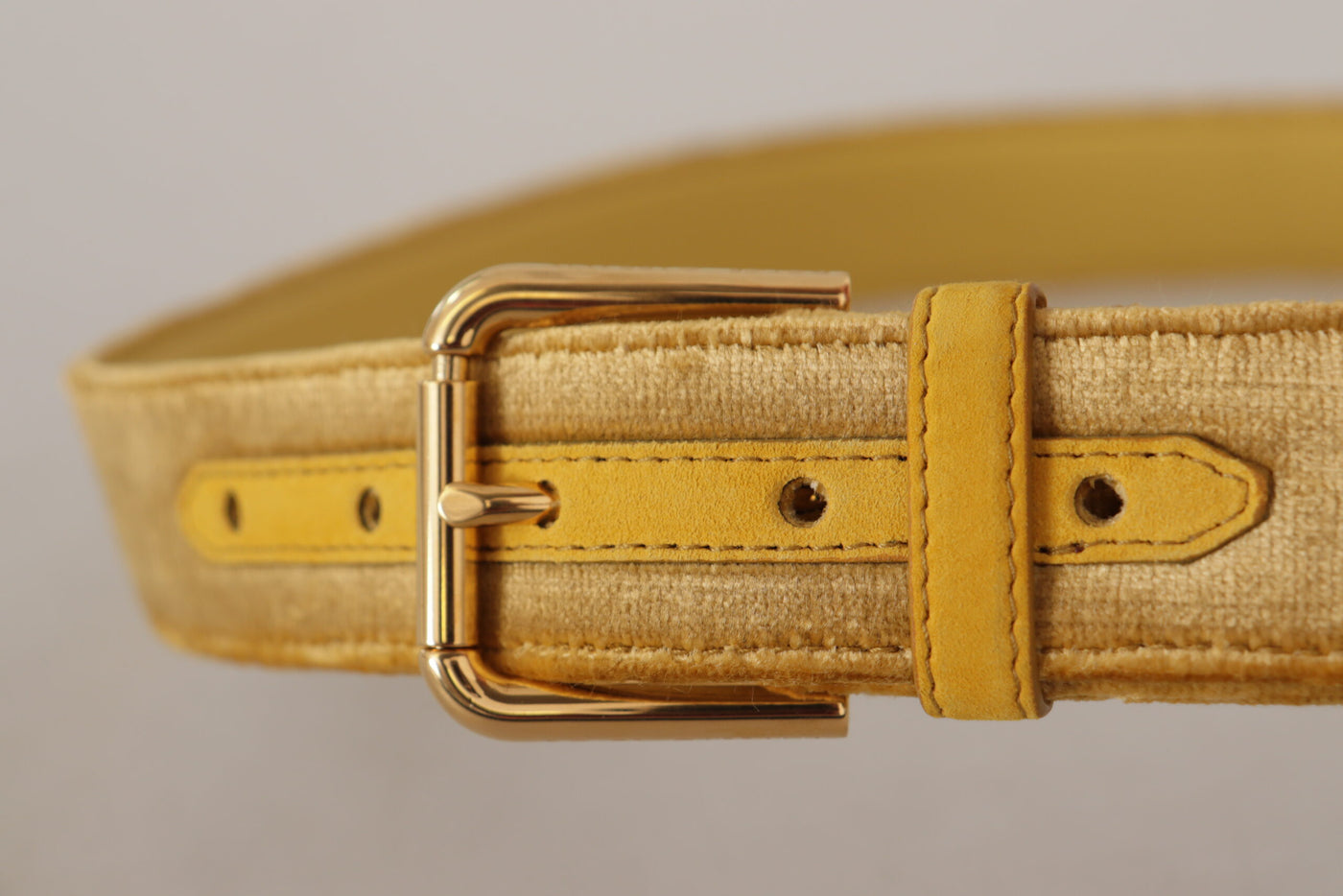 Dolce & Gabbana Gelber Samt Gold Metall Logo eingravierte Schnalle Gürtel