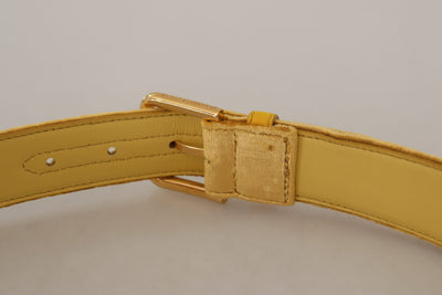 Dolce & Gabbana Gelber Samt Gold Metall Logo eingravierte Schnalle Gürtel
