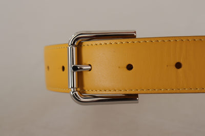 Dolce & Gabbana Gelbes Leder Silberfarbenes Logo Metallschnalle Gürtel