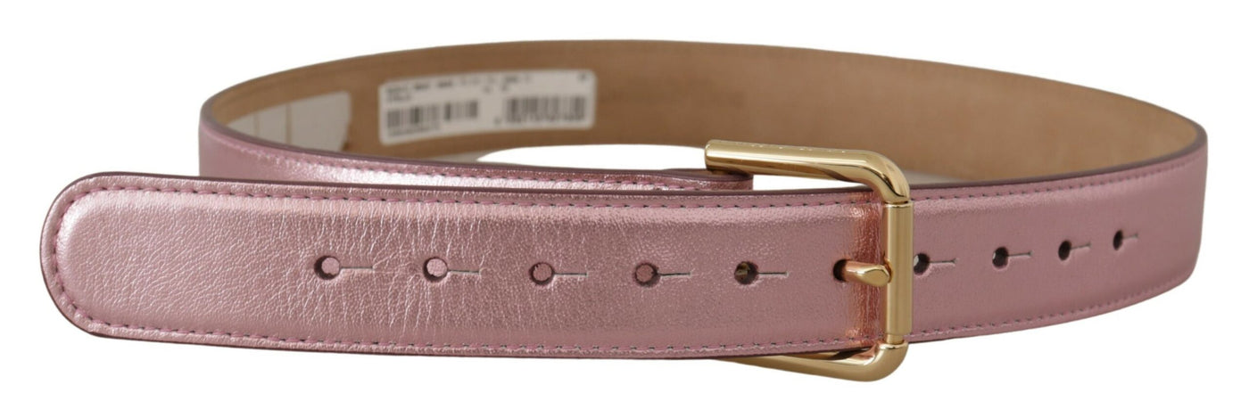 Dolce & Gabbana Metallic Pink Poliertes Leder Logo Metallschnalle Gürtel