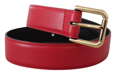 Dolce & Gabbana Roter Kalbsledergürtel mit goldfarbener Logo-Metallschnalle