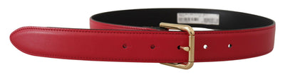 Dolce & Gabbana Roter Kalbsledergürtel mit goldfarbener Logo-Metallschnalle