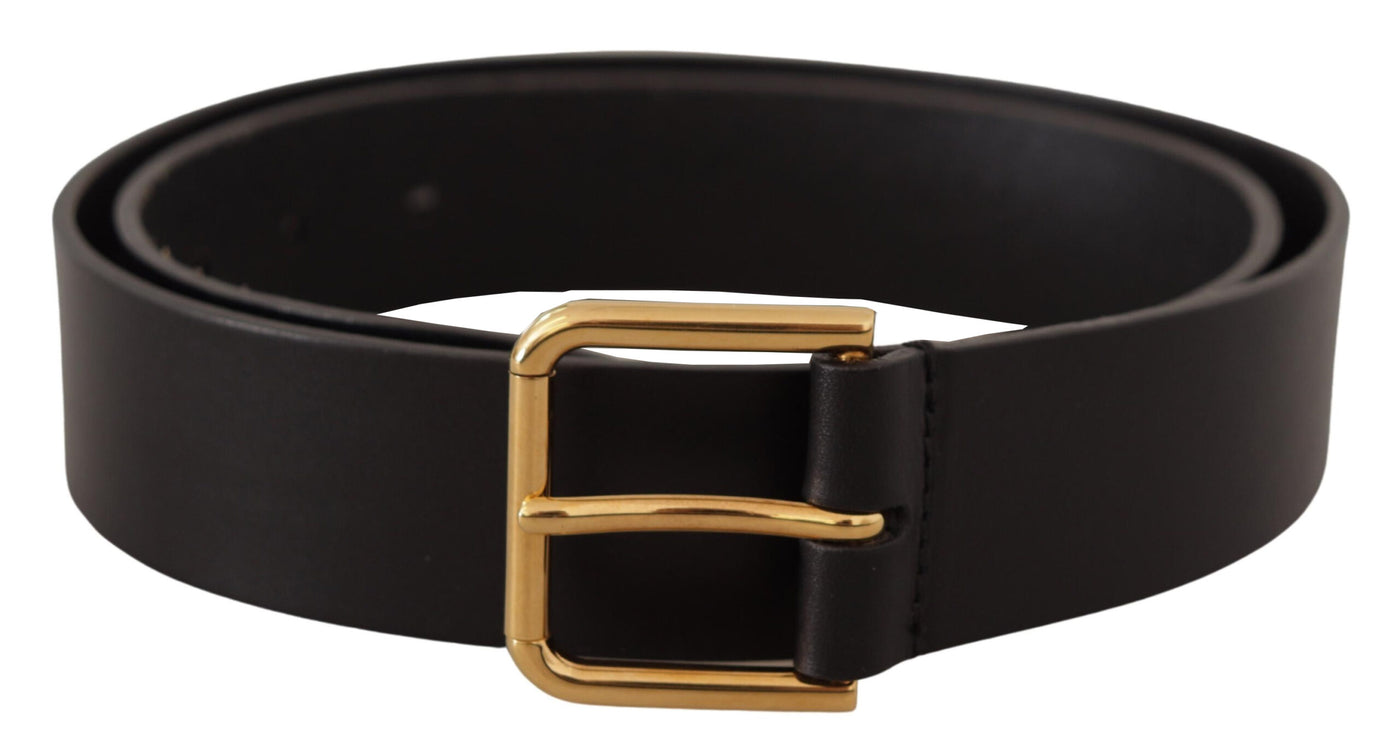 Dolce & Gabbana Schwarzer Kalbsledergürtel mit goldfarbener Logo-Metallschnalle