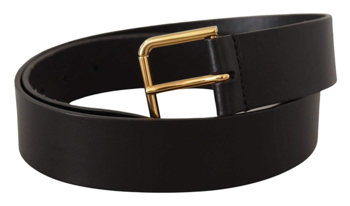 Dolce & Gabbana Schwarzer Kalbsledergürtel mit goldfarbener Logo-Metallschnalle
