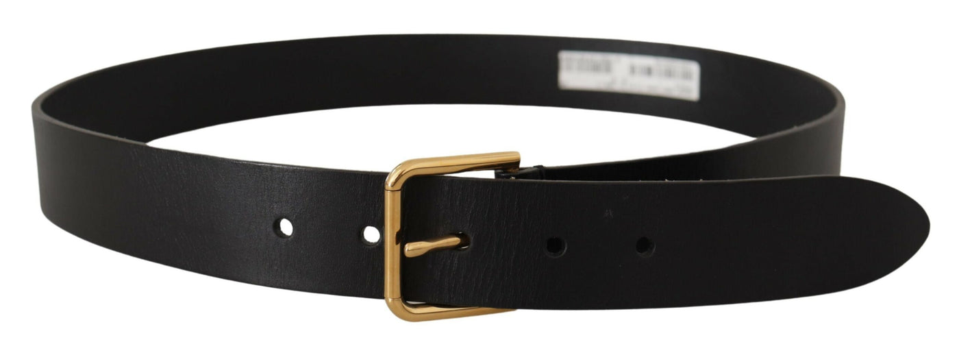 Dolce & Gabbana Schwarzer Kalbsledergürtel mit goldfarbener Logo-Metallschnalle