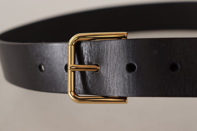 Dolce & Gabbana Schwarzer Kalbsledergürtel mit goldfarbener Logo-Metallschnalle